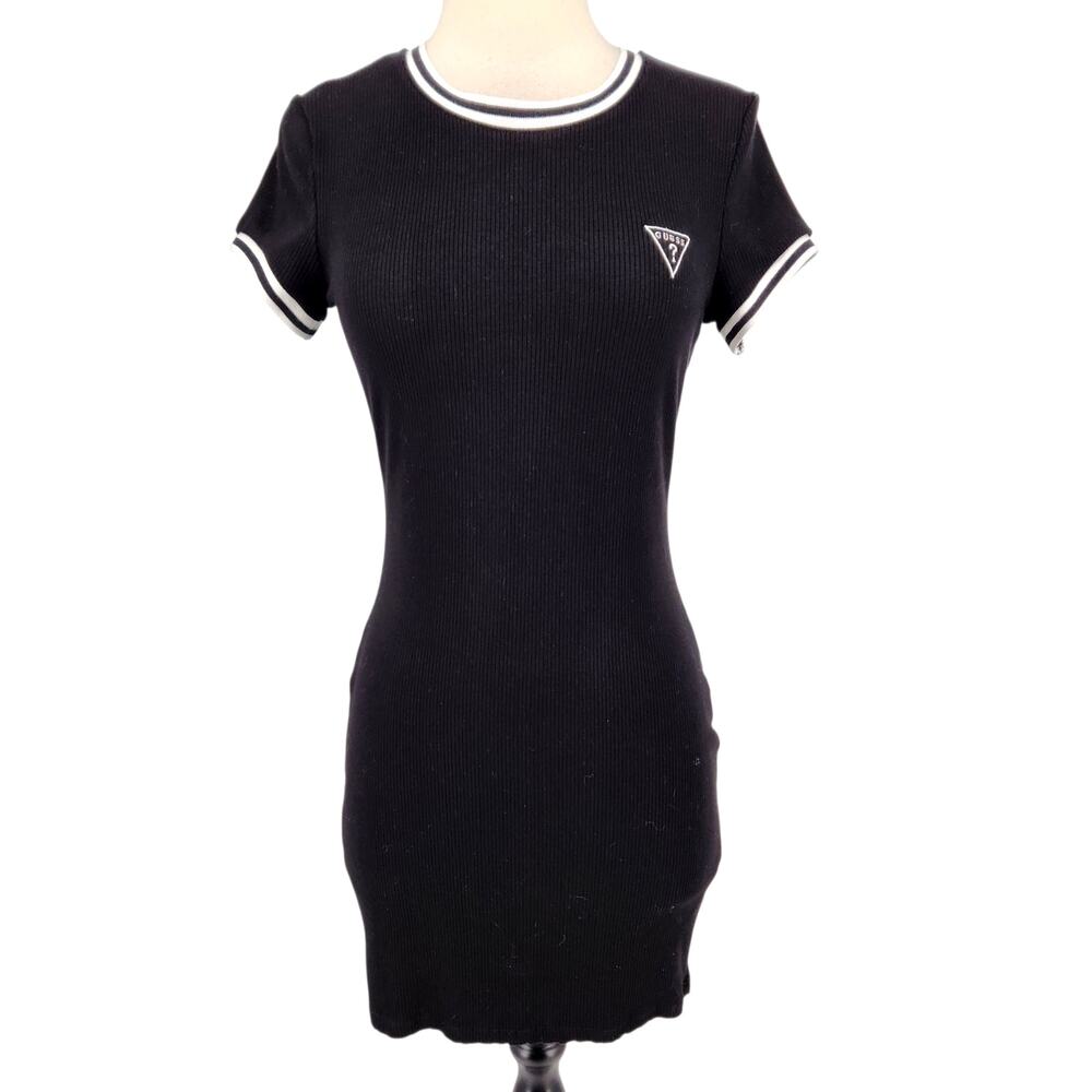 GUESS Black Ribbed Logo Mini Dress – Size M